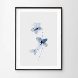 Set Of 3 Unframed Blue Watercolour Floral Prints. Art For Home, Contemporary Trio Prints, Home Wall Decor - thumbnail 3