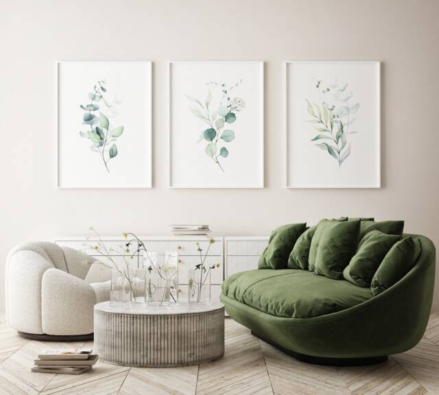 Eucalyptus Set Of 3 Prints, Botanical Wall Art, Rustic Decor, Farmhouse Plant Poster, Nature Green Home Decor - image 1
