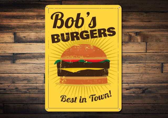 Hamburger Sign, Custom Best Burgers in Town Kitchen Decor, Food Personalized Name Wall Decor - Novelty Aluminum - image 1
