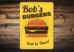 Hamburger Sign, Custom Best Burgers in Town Kitchen Decor, Food Personalized Name Wall Decor - Novelty Aluminum - thumbnail 1