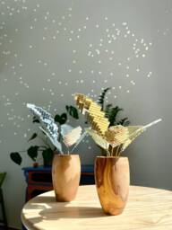 Disco Plant, Olive Wood Pot, Mirror Mosaic, Unique, Disco Ball, Light Reflection, Elegant Decoration, Gold, Silver, Environmentally Friendly - thumbnail 1