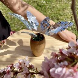 Disco Plant, Olive Wood Pot, Mirror Mosaic, Unique, Disco Ball, Light Reflection, Elegant Decoration, Gold, Silver, Environmentally Friendly - thumbnail 2
