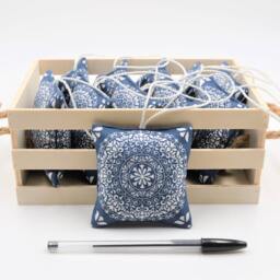 Blue Lavender Sachets, 4 Pieces, 8 X cm, White Ornaments, Mandala Design, Easter Gift, Valentine's Day Gift - thumbnail 2