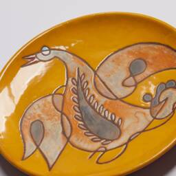 Bird Theme Decorative Ceramic Plate Terracotta Handmade Art Gift Yellow Wall Decor Housewarming Gifts Painting Plates - thumbnail 2
