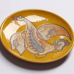 Bird Theme Decorative Ceramic Plate Terracotta Handmade Art Gift Yellow Wall Decor Housewarming Gifts Painting Plates - thumbnail 3
