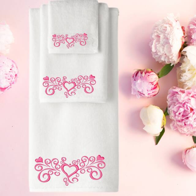 Personalized Embroidered Towel Set, Heart Design, 100% Cotton