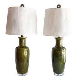 Tutti Frutti Lamp Finials in Chrysoprase & Sea Sediment Jasper On Solid Brass Hardware - A Matching Pair Of Green Stone Toppers - thumbnail 2