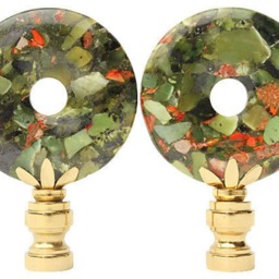 Tutti Frutti Lamp Finials in Chrysoprase & Sea Sediment Jasper On Solid Brass Hardware - A Matching Pair Of Green Stone Toppers - thumbnail 3