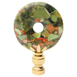 Tutti Frutti Lamp Finials in Chrysoprase & Sea Sediment Jasper On Solid Brass Hardware - A Matching Pair Of Green Stone Toppers - thumbnail 4