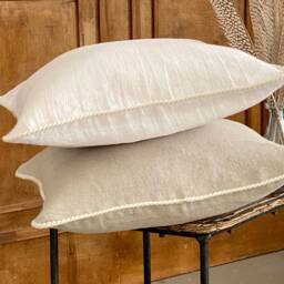 Linen Pillowcase With Wool Pompom Trim, Handmade Pillow Cover - thumbnail 3