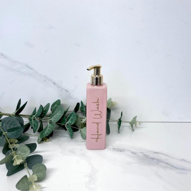 Personalised Pink Square 250Ml Plastic Bottle With Pump/Reusable, Refillable Bathroom Kitchen Hand Wash, Lotion, Dish Soap Etc - image 1