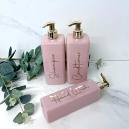 Personalised Pink Square 250Ml Plastic Bottle With Pump/Reusable, Refillable Bathroom Kitchen Hand Wash, Lotion, Dish Soap Etc - thumbnail 2