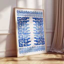 Blue Greek Pattern Art Print, Wall Art, Hellenic Geometric Poster, Mediterranean Decor, Ancient Greece Inspired Print - thumbnail 2