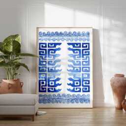 Blue Greek Pattern Art Print, Wall Art, Hellenic Geometric Poster, Mediterranean Decor, Ancient Greece Inspired Print - thumbnail 3