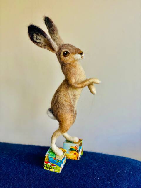 Boxing Hare/Spring Hare/Needle Felted Hare/Felted Jack Rabbit/Hare Sculpture/Boxing Hare Ornament/Boxing Doll - image 1