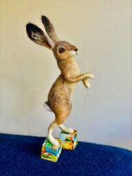 Boxing Hare/Spring Hare/Needle Felted Hare/Felted Jack Rabbit/Hare Sculpture/Boxing Hare Ornament/Boxing Doll - thumbnail 1