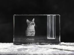 Chausie, Crystal Pen Holder With Cat, Souvenir, Decoration, Limited Edition, Collection - thumbnail 1