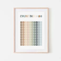 Counting Chart, Unframed Count To 100 Print, Classroom Decor, Educational Montessori Playroom Prints, Scandi Kids Art - thumbnail 2