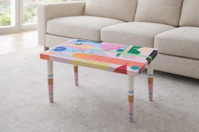Handmade Boho Epoxy Resin Side Table, Pink Blue Abstract Colorful Art - image 1