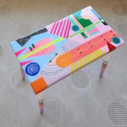 Handmade Boho Epoxy Resin Side Table, Pink Blue Abstract Colorful Art - thumbnail 2