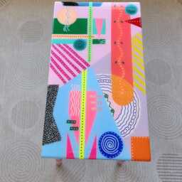 Handmade Boho Epoxy Resin Side Table, Pink Blue Abstract Colorful Art - thumbnail 3