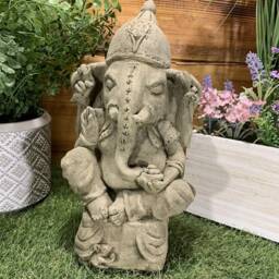 Stone Garden Sitting Ganesh Elephant God Buddha Statue Ornament - thumbnail 4