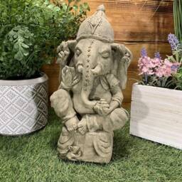 Stone Garden Sitting Ganesh Elephant God Buddha Statue Ornament - thumbnail 2