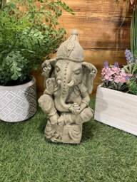 Stone Garden Sitting Ganesh Elephant God Buddha Statue Ornament - thumbnail 1