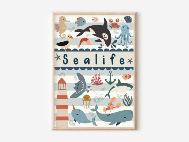 Ocean & Sealife Print. Perfect For A Nautical Under The Sea Themed Room, Playroom Or Nursery - Print Only - image 1