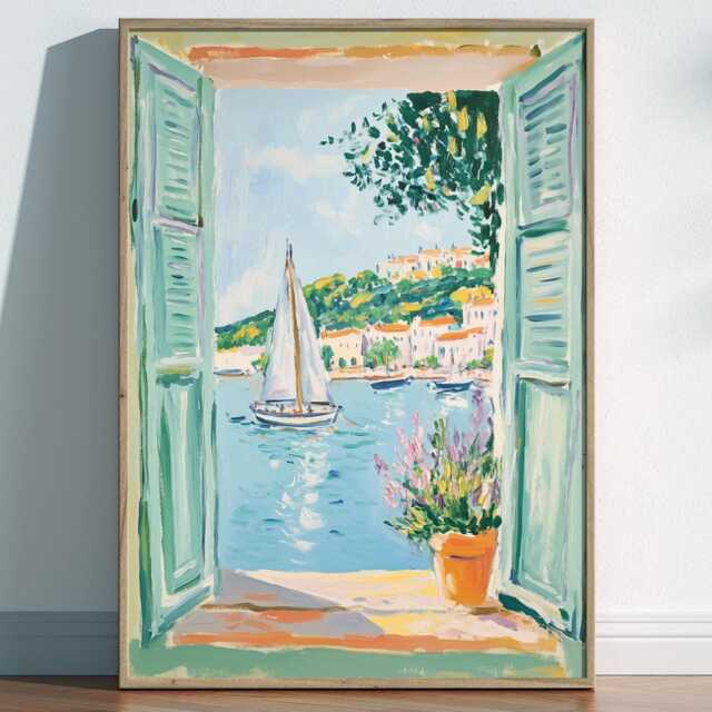Open Window Henri Matisse Print, Style Fauvism Painting, Modern Exhibition, Coastal Sailboat Poster, French Riviera, Pastel - image 1