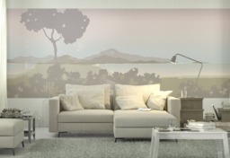 Vista Collection Sunrise. French Designer Boutique Wall Mural Art. Romantic Calm Tranquil Lake Shore Mountains, Elegant Neutral Palette - thumbnail 1