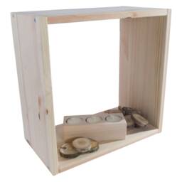 Wooden Cube Bookcase Shelving Display Storage Unit - Square Floating Wall Mounted Hanging Organiser Bookshelf Rack -Plain Natural Solid Wood - thumbnail 2