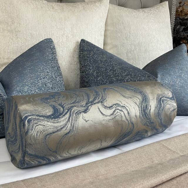 "Alexis Luxury Blue - Gold Cushion Bolster 16"" X 6" - image 1