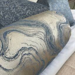 "Alexis Luxury Blue - Gold Cushion Bolster 16"" X 6" - thumbnail 2