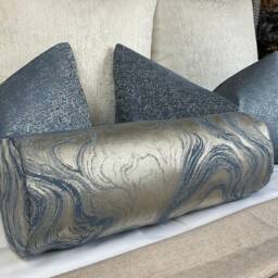 "Alexis Luxury Blue - Gold Cushion Bolster 16"" X 6" - thumbnail 4