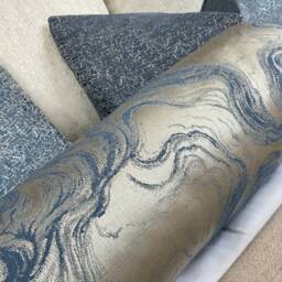 "Alexis Luxury Blue - Gold Cushion Bolster 16"" X 6" - thumbnail 3