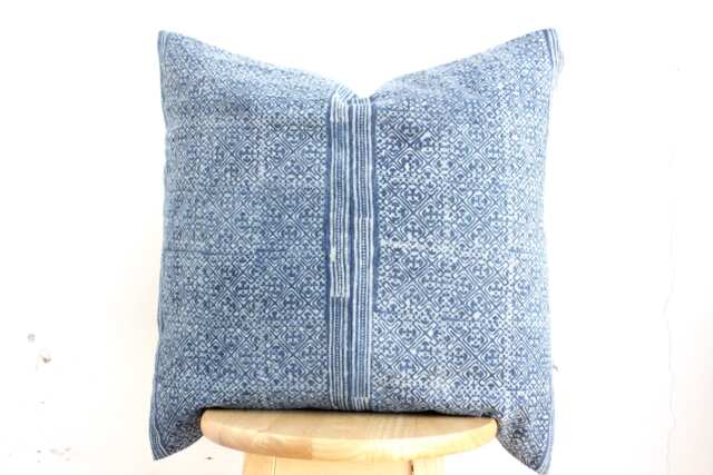 Vintage Hmong Pillow Handwoven Hemp, Indigo Batik, Tribal Textile - image 1