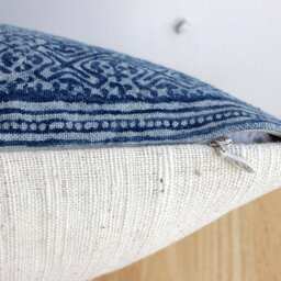 Vintage Hmong Pillow Handwoven Hemp, Indigo Batik, Tribal Textile - thumbnail 3