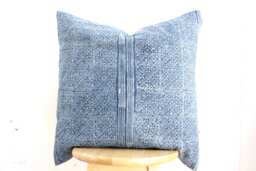 Vintage Hmong Pillow Handwoven Hemp, Indigo Batik, Tribal Textile - thumbnail 1