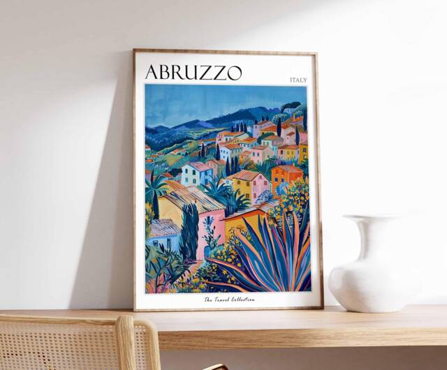 Abruzzo Italy Travel Poster Colorful Italian Village Art Print - image 1