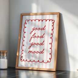 Good Food Mood Red Stripe Kitchen Wall Print, Retro Art Postive Quote Poster, Striped Aesthetic Decor - thumbnail 3