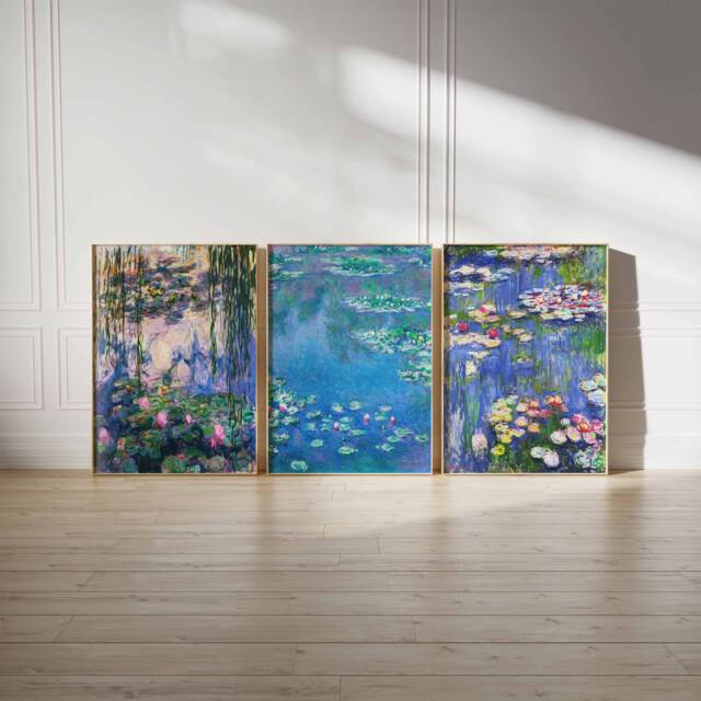 Set Of 3 Water Lilies Print, Claude Monet Floral Posters, Wall Art, Flower Poster Set, Nature A1/A2/A3/A4 - image 1