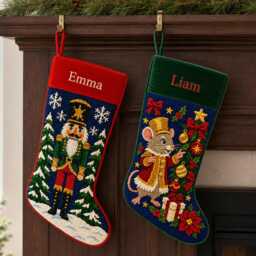 Handmade Needlepoint Xmas Stocking, Custom Name Nutcracker Christmas Old-Fashioned Gift