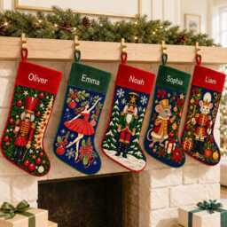 Handmade Needlepoint Xmas Stocking, Custom Name Nutcracker Christmas Old-Fashioned Gift - thumbnail 2