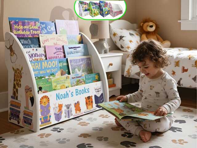 Personalised Children's Bookcase - Woodland & Jungle Themes Nursery Bookshelf With Name Fully Assembled Handmade in UK - image 1