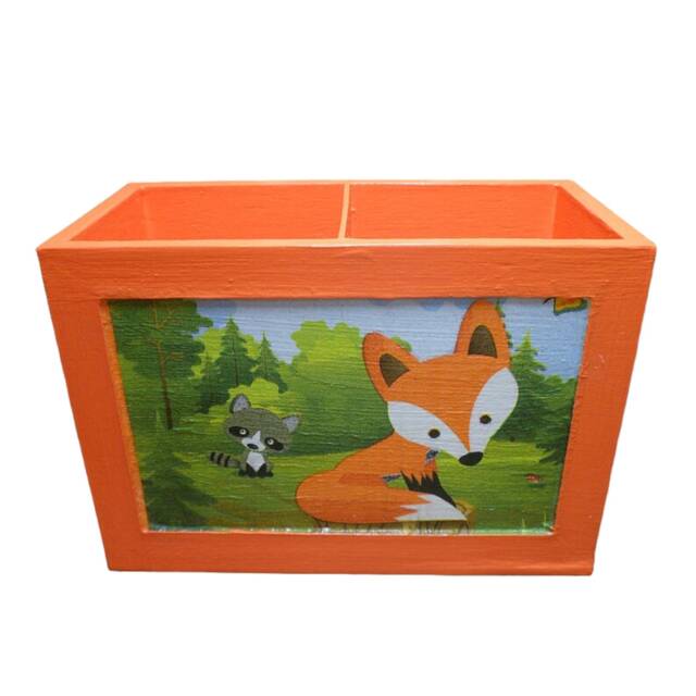 Utensil Box Pencil With Fox Made Of Wood For Children - image 1