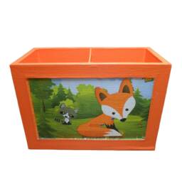 Utensil Box Pencil With Fox Made Of Wood For Children