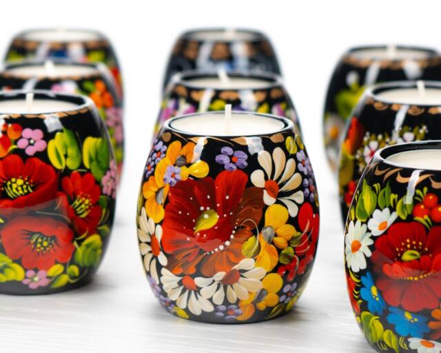 Made in Ukraine Tea Light Holder Hand Painted Ukrainian Wooden Petrykivka Christmas Decor S131 - image 1