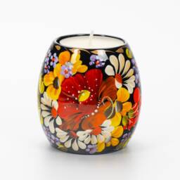 Made in Ukraine Tea Light Holder Hand Painted Ukrainian Wooden Petrykivka Christmas Decor S131 - thumbnail 3