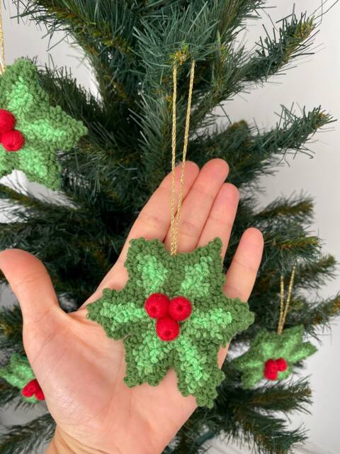Punch Needle Christmas Ornament Handmade Cochineal Flower Decor - image 1